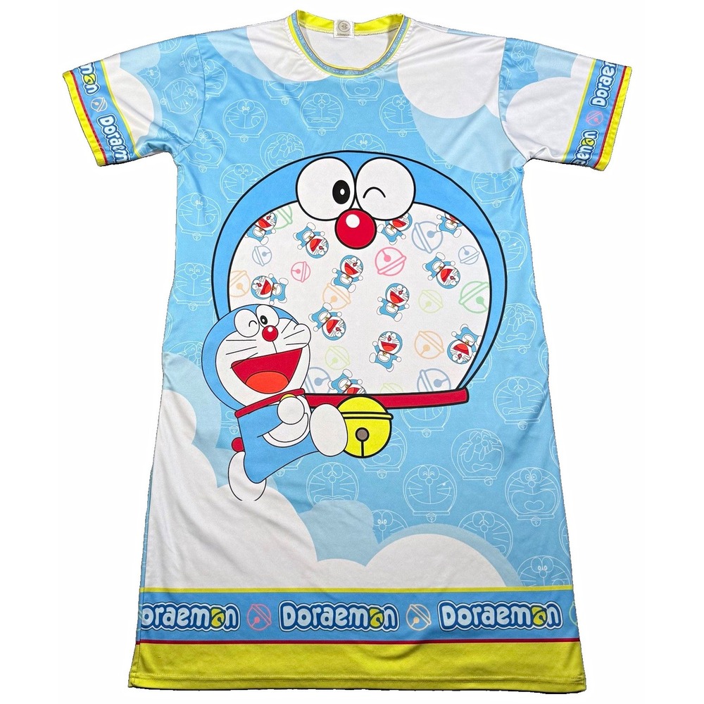 C3 Sleepwear Doraemon Pajama Dress Nightgown Blue All Over Print Women S M